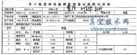 井口裝置和采油樹性能鑒定記錄表